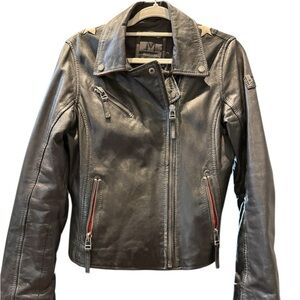 Mackage Black Leather Star-Accent Motto Jacket